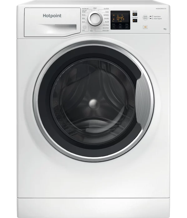 Hotpoint HNR9W64WSIRE washing machine, 9KG capacity, 1400rpm, designed for efficient laundry care with advanced washing features for thorough, gentle cleaning