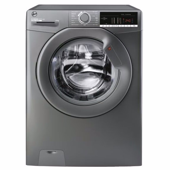 Hoover H-Wash 300 H3W48TAGG4180 washing machine, 8KG capacity, 1400rpm, in sleek graphite finish, designed for efficient, high-performance laundry care