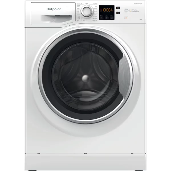 Hotpoint NSWE846WSUK 8KG 1400rpm A-rated washing machine in white, offering energy efficiency and best value in Ireland for high-performance laundry care