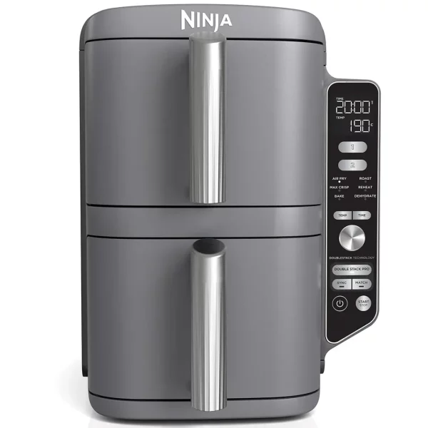 Ninja Double Stack XL 9.5L Air Fryer SL400UK, large capacity air fryer with double-stack cooking racks, perfect for preparing multiple dishes with fast, crispy results and less oil.